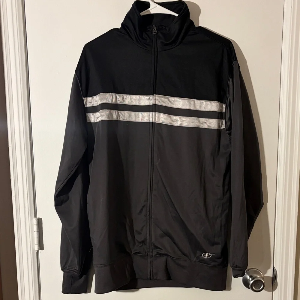 Men's Black and Silver Windbreaker Jacket